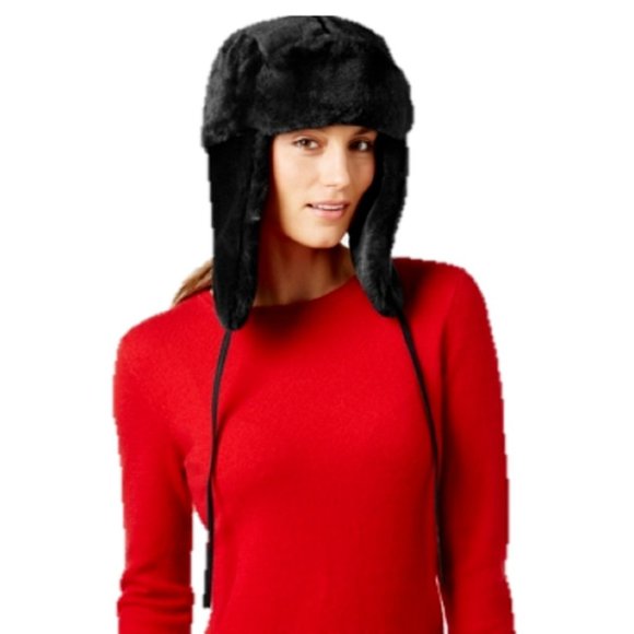 Nine West Faux Fur Trooper Hat , Black, Retail $46 - Picture 2 of 4
